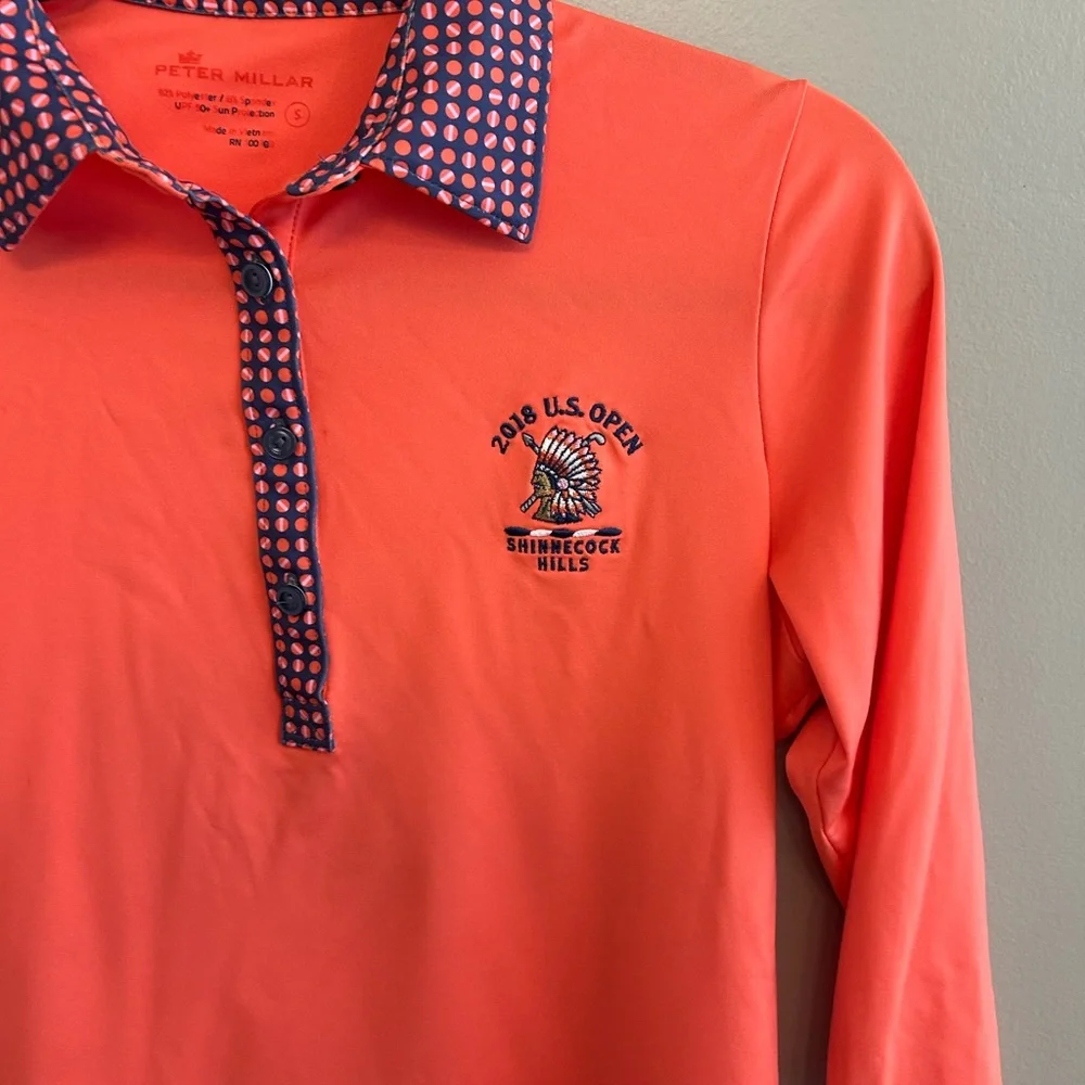 Peter Millar 2018 US Open women’s orange and blue golf shirt size S